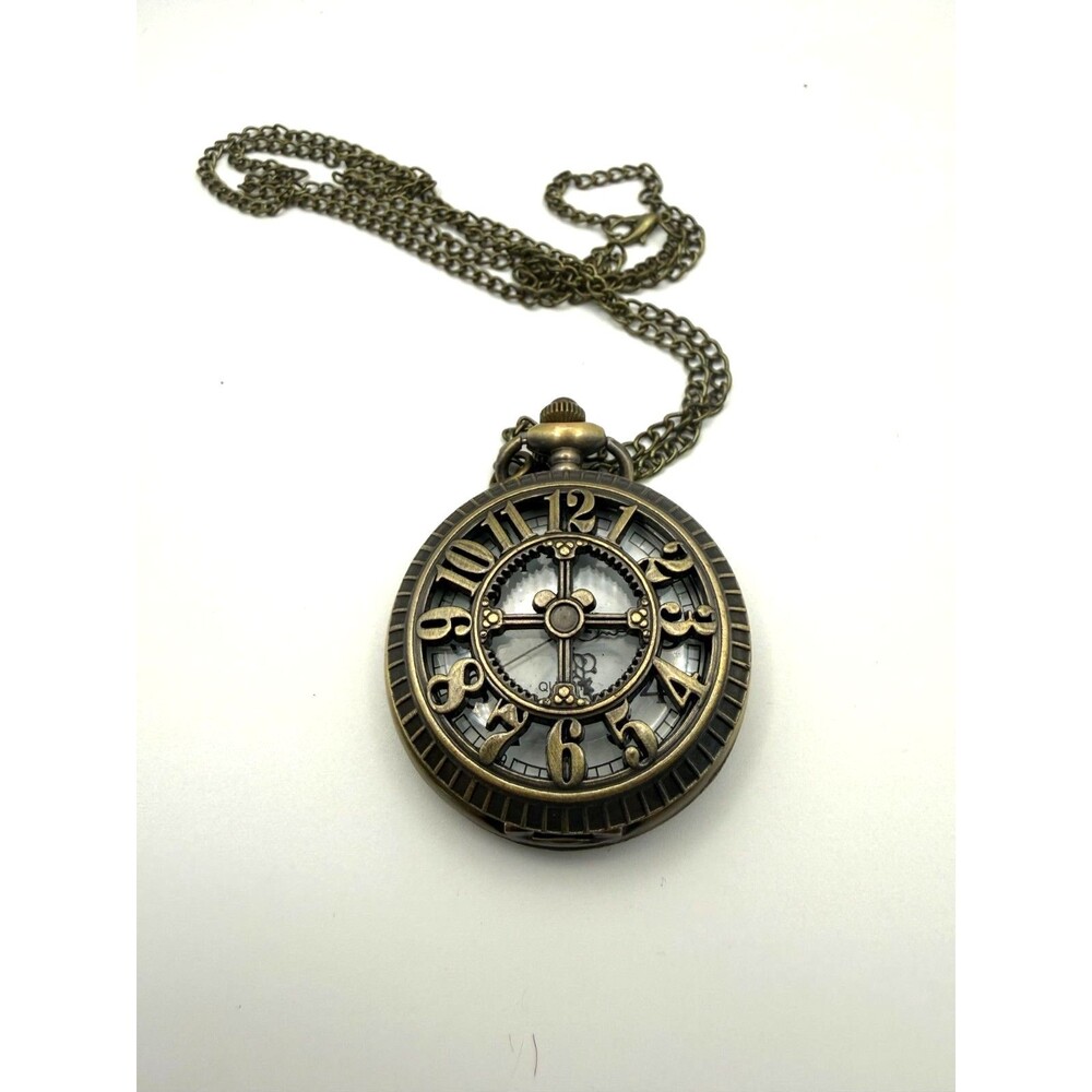 Steampunk Antique Bronze Unisex Quartz Pocket Watch Necklace Chain